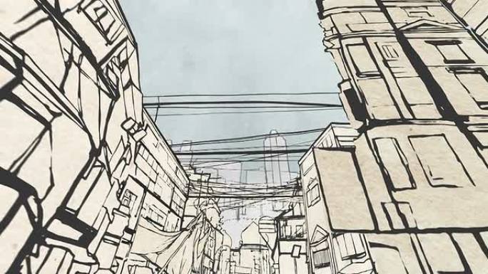 孟买街。动画。孟买街手绘线描