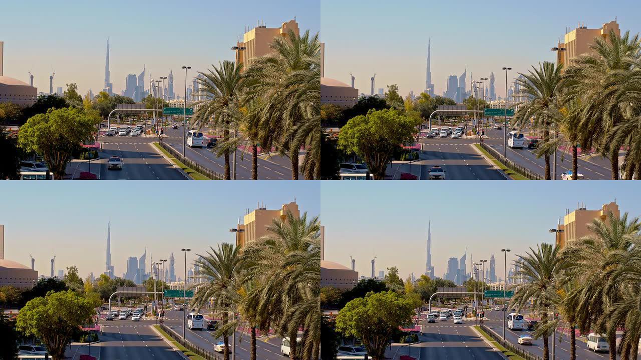 迪拜的高速公路背景是世界一流的建筑