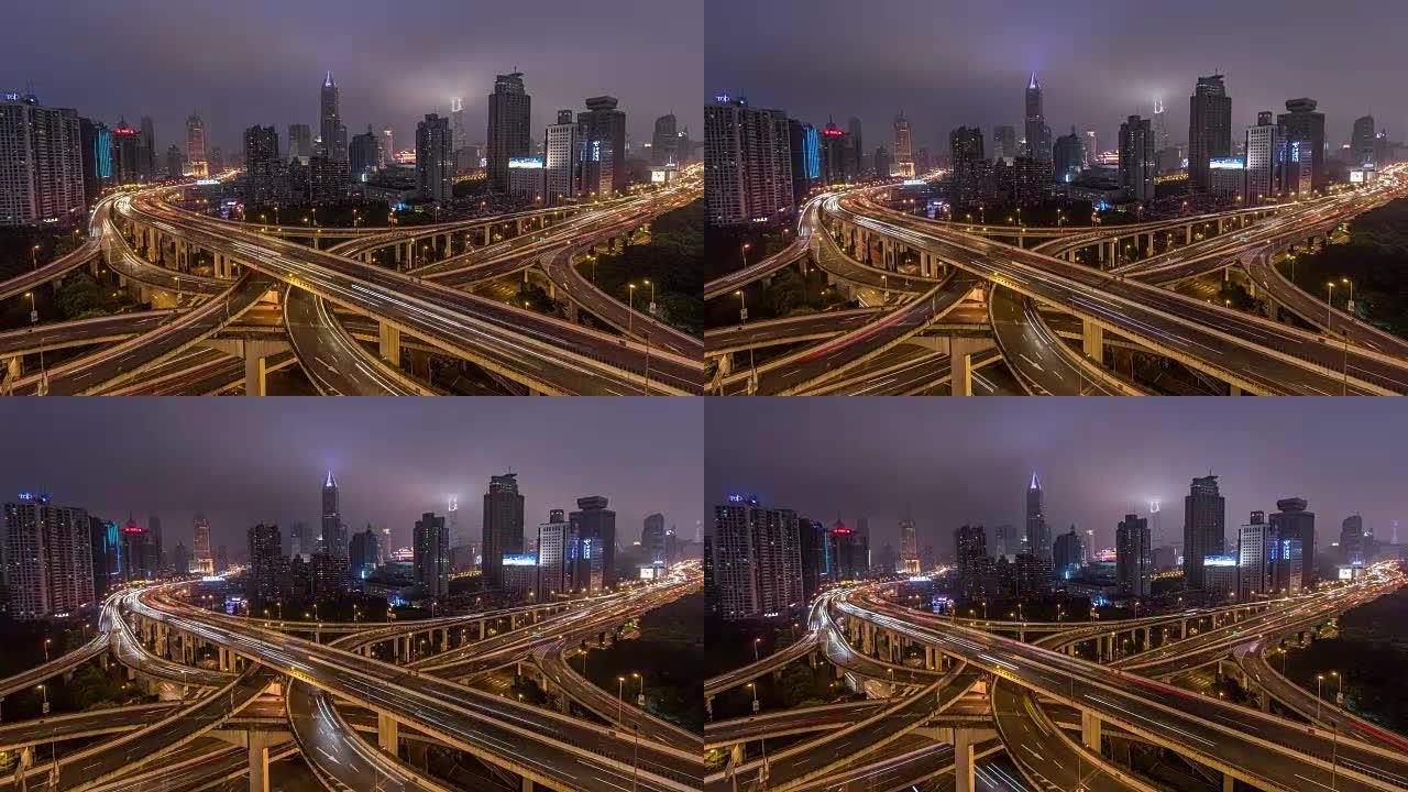 延安桥夜间繁忙路口鸟瞰图 (WS缩小)