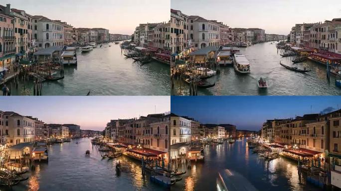 意大利黄昏时威尼斯的延时大运河