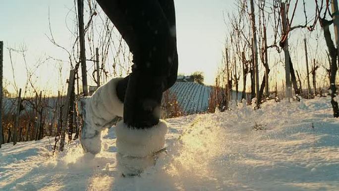 高清慢速运动：雪地跑步