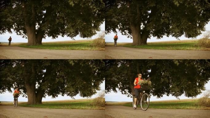 骑自行车的女人骑自行车自行车过弯乡村骑行