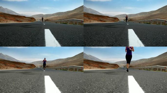 在山里跑步公路外国运动健身奋斗拼搏
