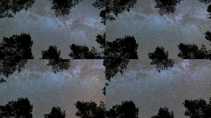 夜空中移动的恒星和银河系的延时。UHD, 4K