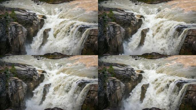 慢动作: 贾斯珀国家公园的Sunwapta瀑布
