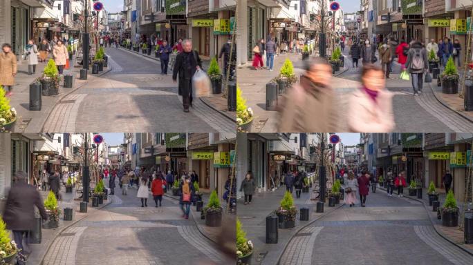 延时: 日本横滨元町购物街的游客行人拥挤购物