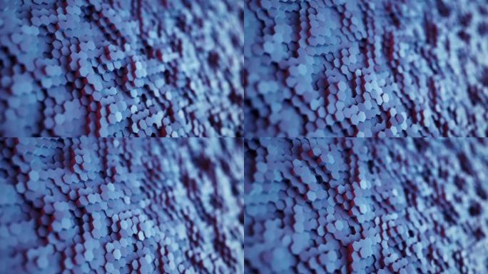 技术六边形彩色抽象模型背景，许多干净的技术几何六边形作为波浪，光学错觉，计算机生成无缝循环3D渲染背