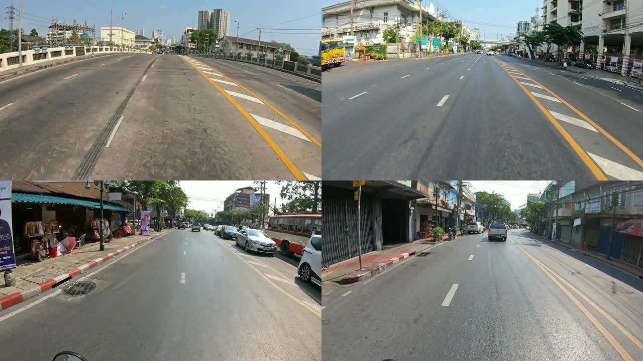 4K更快的交通速度在泰国曼谷的krung thon buri路，以城市中心为概念的交通