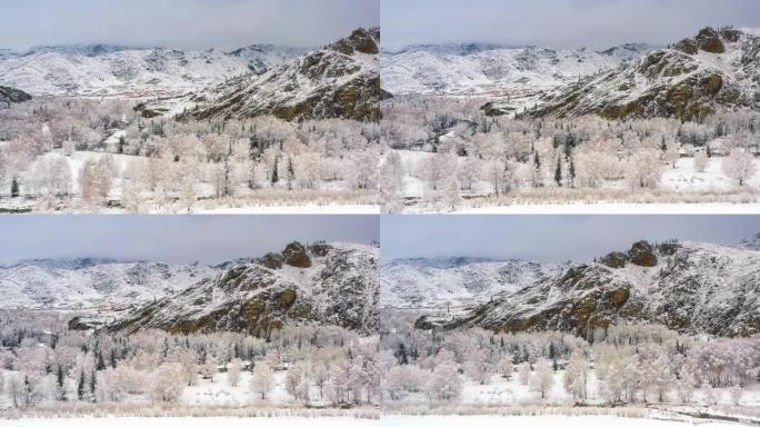 新疆鸟瞰图雪域高原雪山风车高原电力