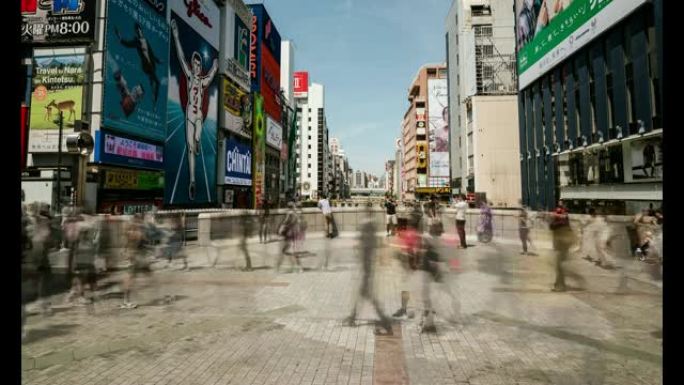 日本大阪道顿博里南波的人群行人的4k延时