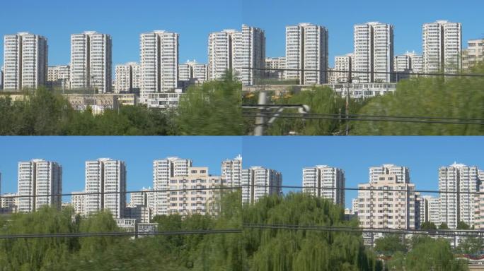 坐火车去北京时，高层住宅的景色。