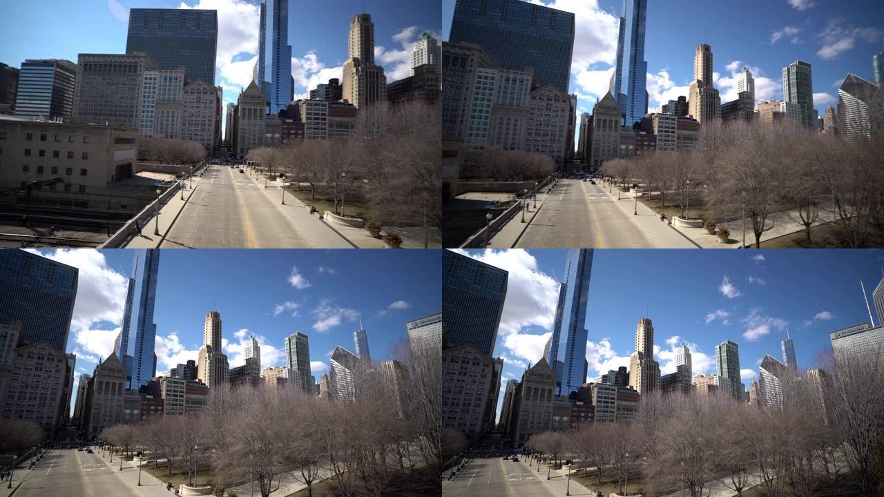 平移: 美国伊利诺伊州千禧公园的芝加哥市中心