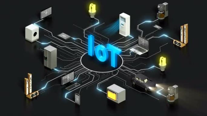 'IoT' 技术连接智能家电自动化、物联网、4k。灰色的背。