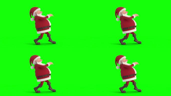 圣诞老人在绿屏背景上偷偷摸摸。无缝循环3d动画。侧视图