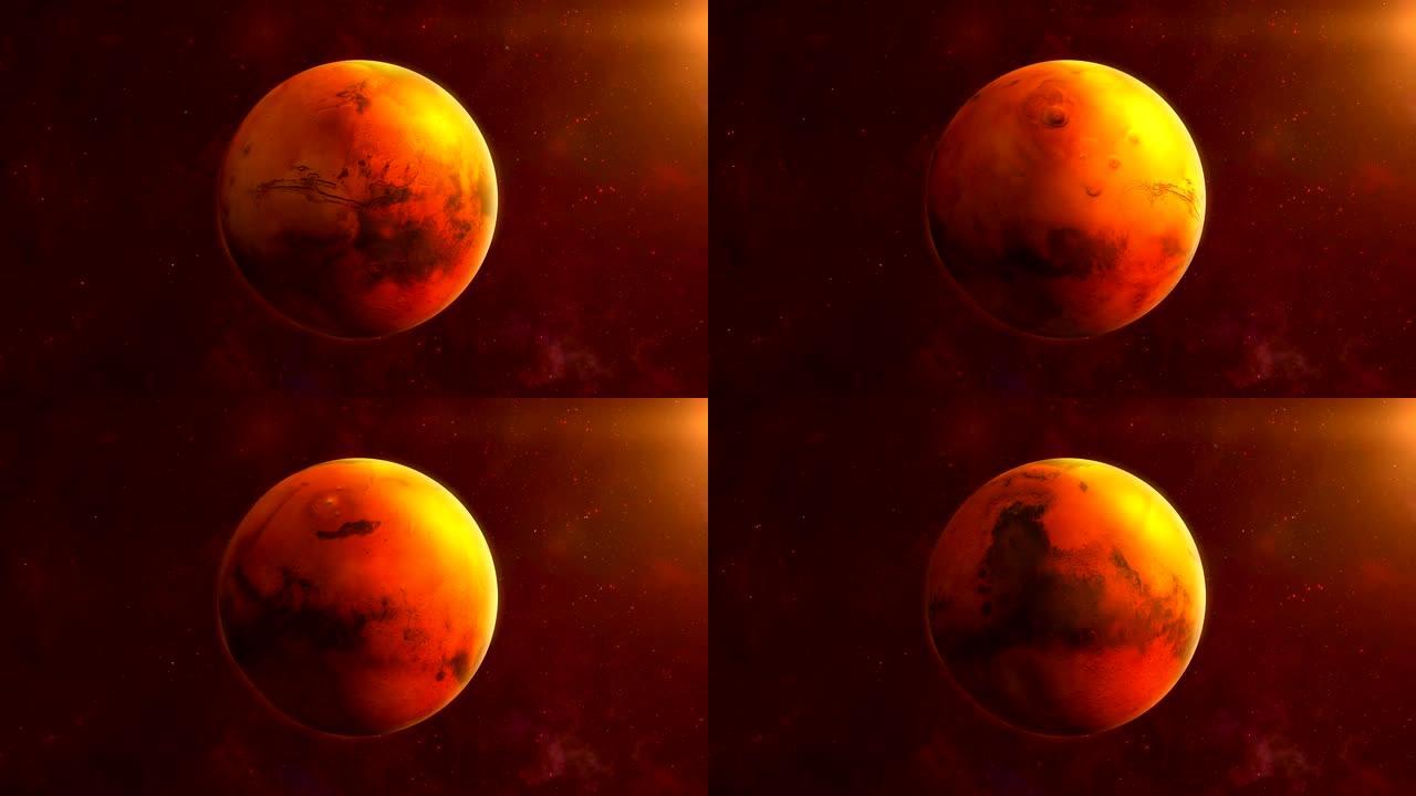 火星行星的循环旋转，背景是空间。