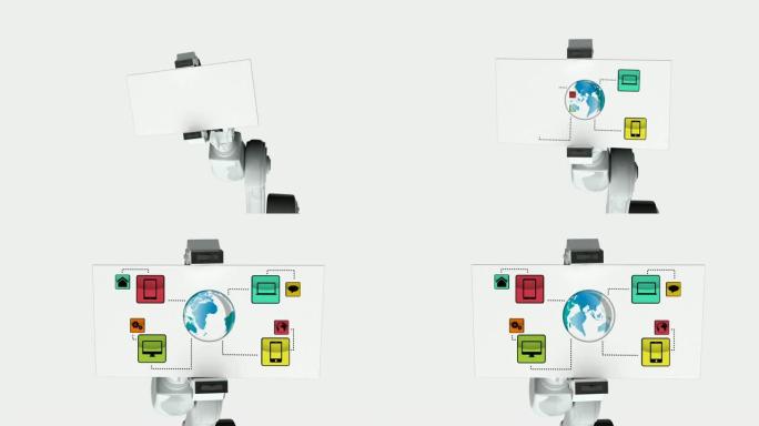 带有网络图标的白色机械臂持卡的数字生成视频