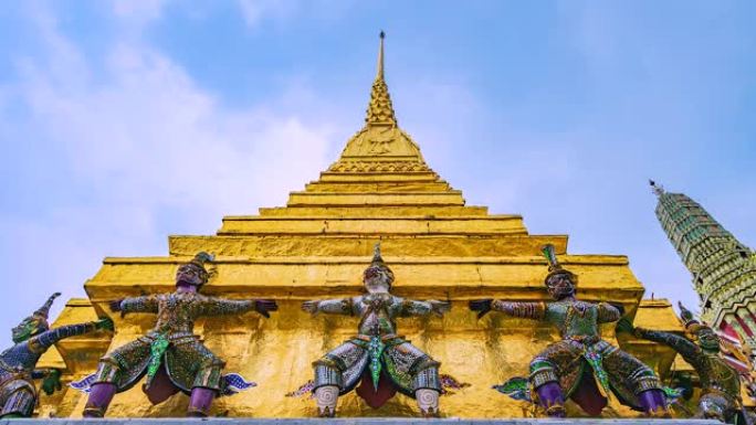 曼谷Wat Phra Kaeo或泰国曼谷市翡翠佛寺的4k延时地标