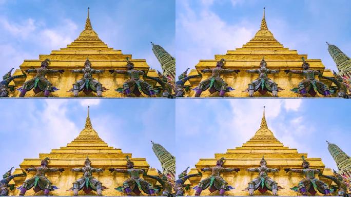 曼谷Wat Phra Kaeo或泰国曼谷市翡翠佛寺的4k延时地标