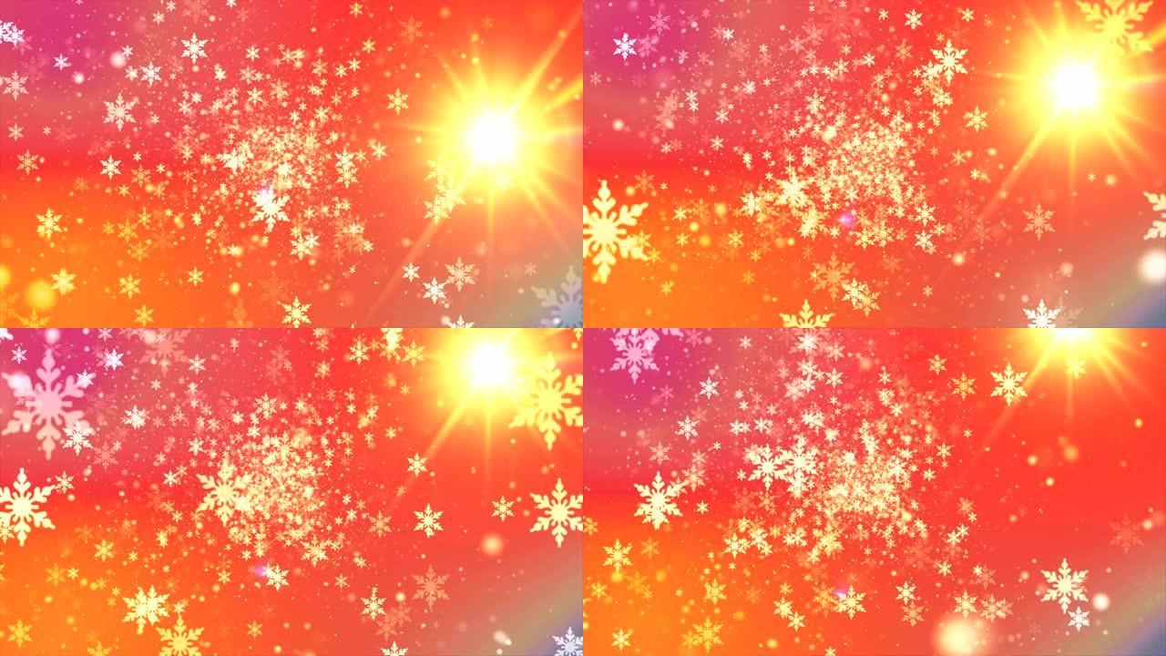 圣诞快乐背景视频雪花背景素材vj素材橙色