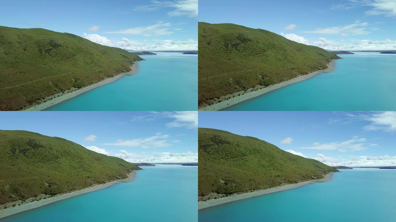 绿岛和蓝湖的无人机拍摄