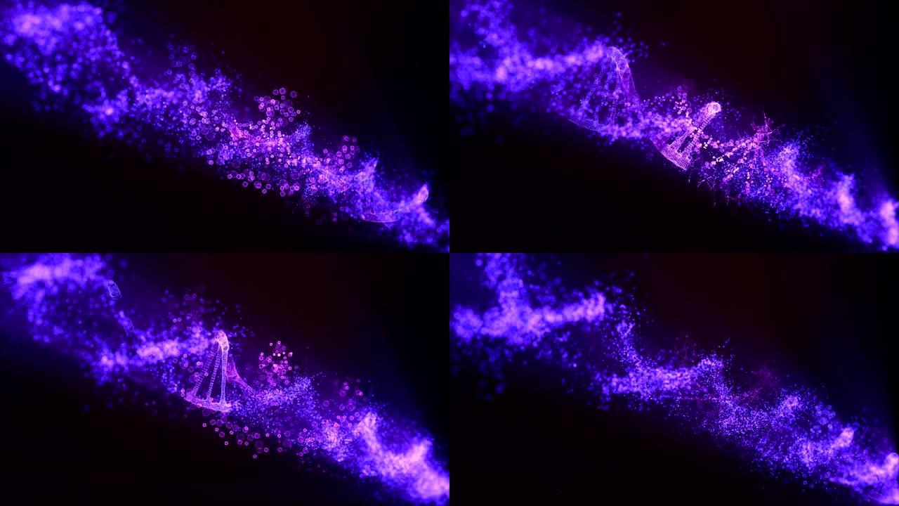 DNA分子模型。发光粒子