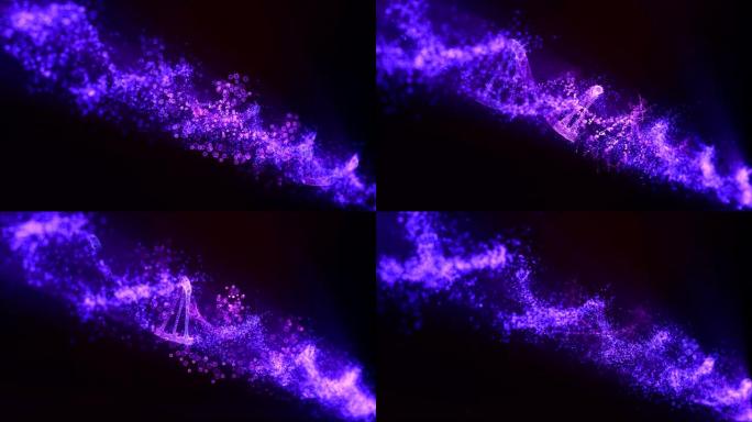 DNA分子模型。发光粒子