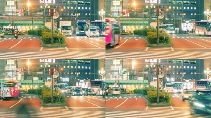 晚上，一群人走过东京的十字路口，延时4k