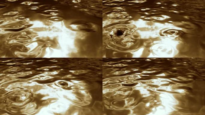 4K CGI雨滴落在水坑上。