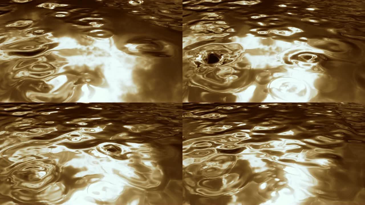 4K CGI雨滴落在水坑上。