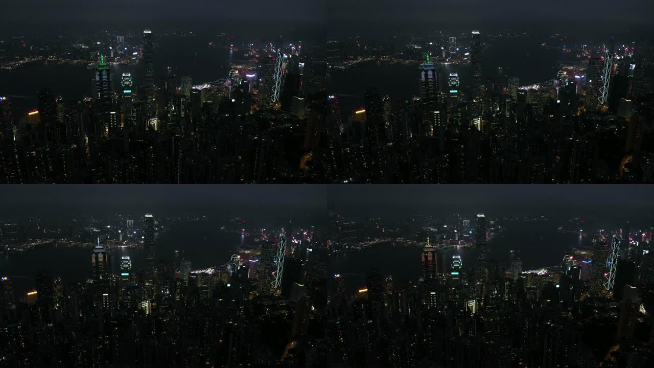 香港摩天大楼的鸟瞰图和多莉权。