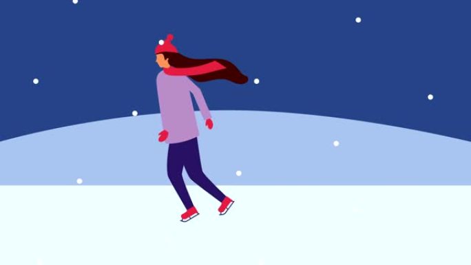 年轻女子在雪景中滑冰