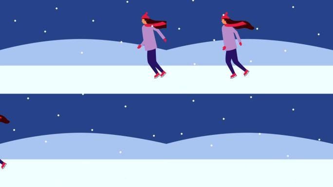 年轻女子在雪景中滑冰