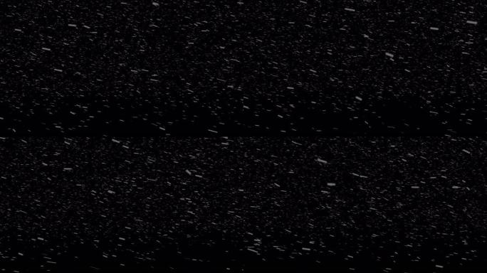 雪孤立，在4k的黑色背景上落下逼真的动画，用于合成。慢动作，大小雪花，阿尔法频道，激烈，风暴 (可循