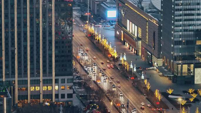 辽宁沈阳青年大街航拍夜景城市街道马路