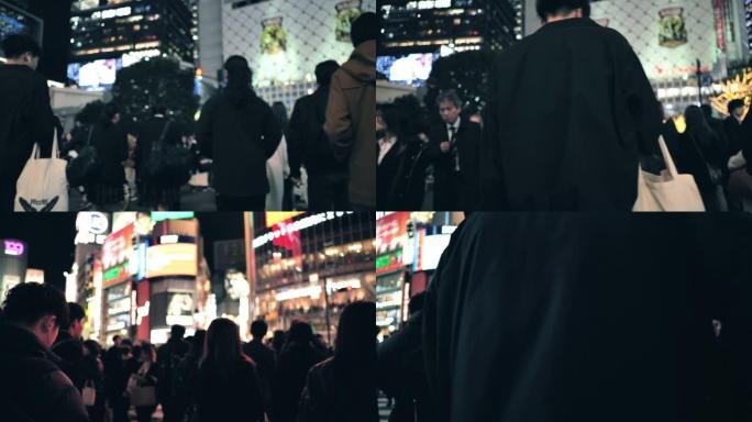 涩谷夜间争夺路口背影人群男子