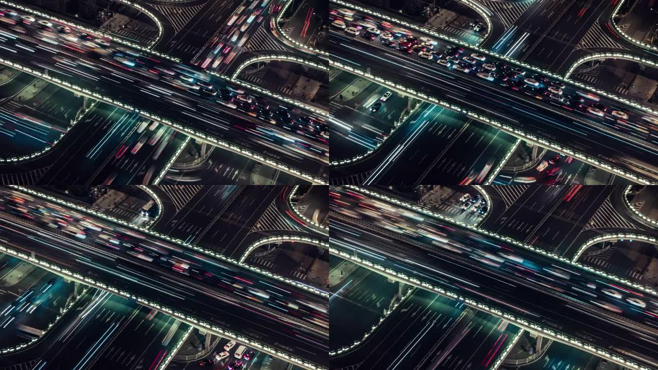 T/L ZI无人机视图，夜间立交桥的光路
