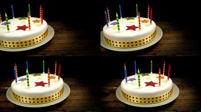 准备参加聚会的带蜡烛的生日蛋糕