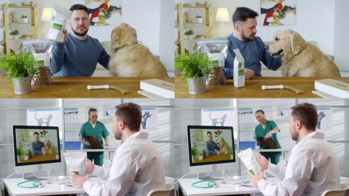 兽医与客户进行视频通话的多个镜头