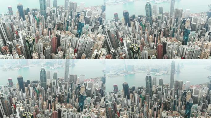 香港摩天大楼的鸟瞰图和倾斜。