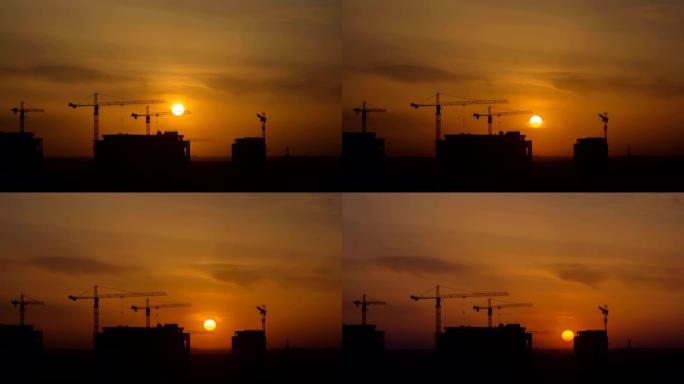 城市上方风景如画的日落。时间流逝