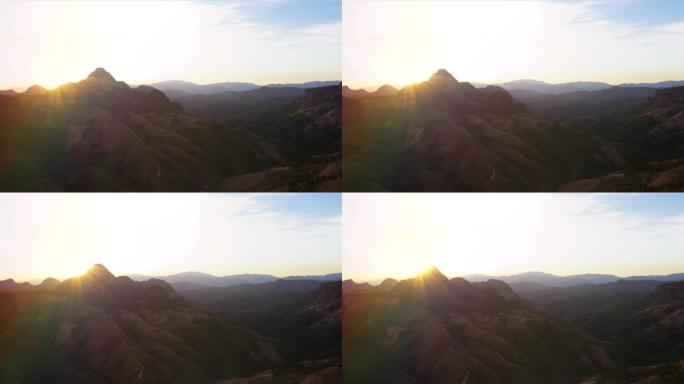 山脉的鸟瞰图朝阳傍晚夕阳清晨清早