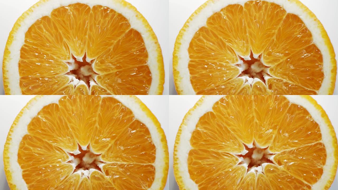 旋转橙色切片。橙子脐橙果粒橙饮品