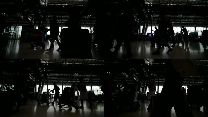 在机场散步的人人流行人车站黑影剪影