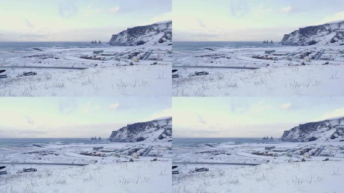 冰岛白雪覆盖的风景和海洋
