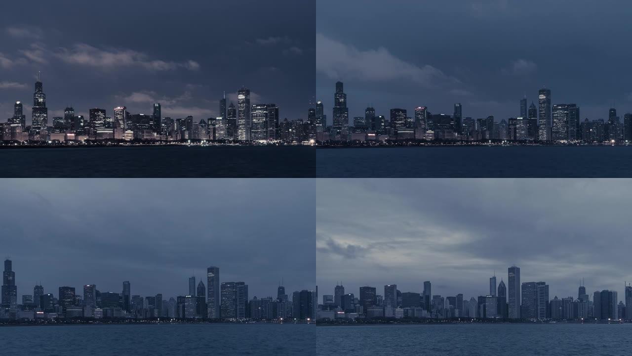 T/L泛光芝加哥天际线黎明，昼夜过渡/伊利诺伊州芝加哥