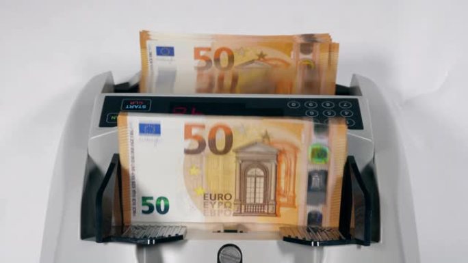 用欧元计算货币的机器的俯视图