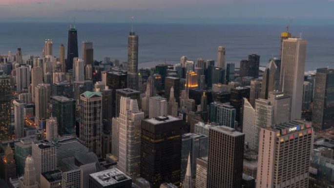 芝加哥天际线全景的4k延时鸟瞰图
