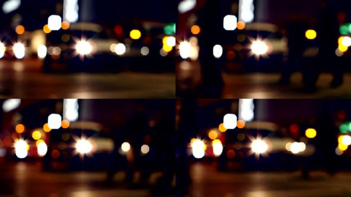 夜间4k街上交通信号灯的彩色波克