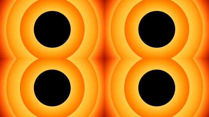 黑色背景上的橙色动画圆形形状，可让您添加任何图像或视频。
