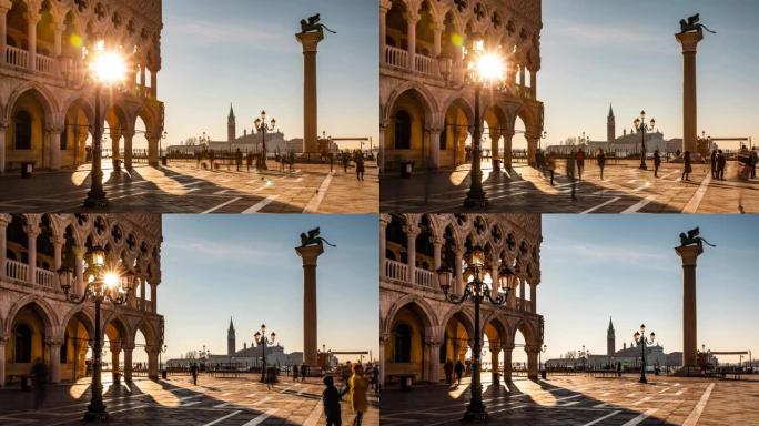 时间流逝: 日出时威尼斯的圣马可广场